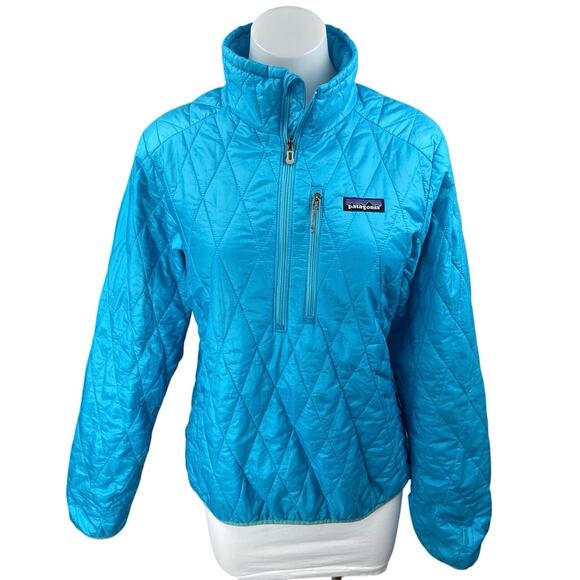 Patagonia Primaloft Blue Quilted Long Sleeve Half Zip Puffer Down Coat Jacket M - Picture 1 of 5